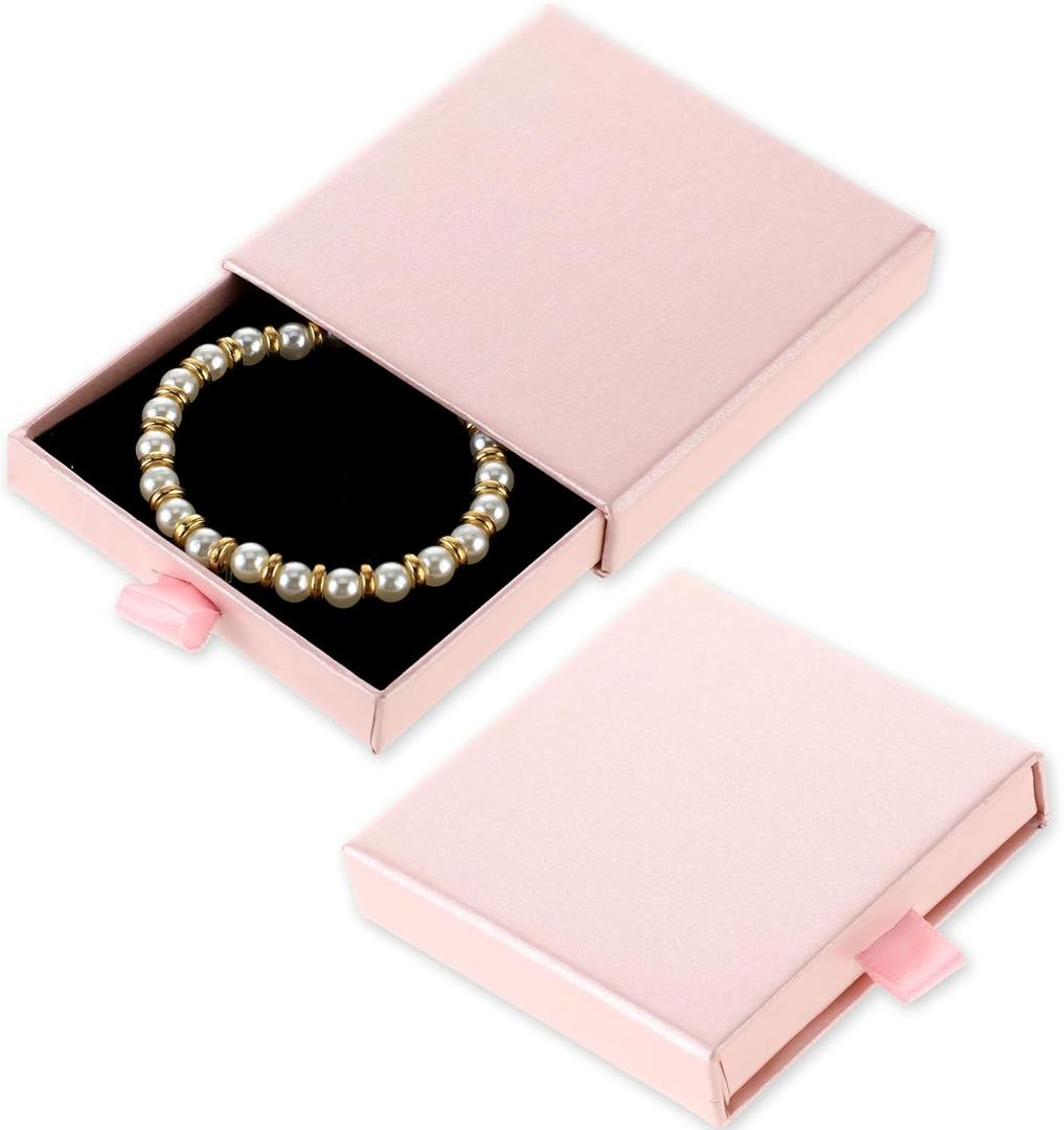Dimeho 2 Pack Jewelry Gift Boxes Pink Cardboard Jewelry Boxes Christmas Small Gift Boxes for Bracelets/ Earrings/ Necklaces/ Other Decorations (3.14 × 3.14 × 0.66 inches)