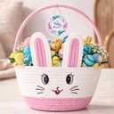 Allaugh Personalized Easter Basket for Toddler: Pink Cotton Woven Baby Easter Gift Basket - Empty Bunny Egg Baskets Large with Double Rope Handle For Girls Boys Kids
