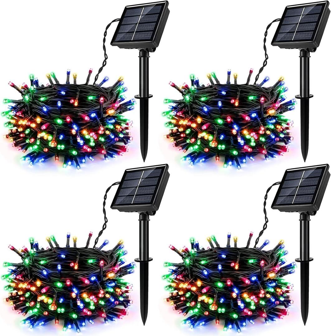 [4 Pack] Solar String Lights Multicolored, 480 LED 157FT Solar Twinkle Light Outdoor with 8 Modes & Memory Function, Waterproof Chrismas Lights for Xmas Tree Party Decorations (Colorful)