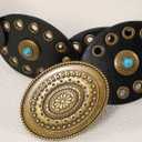 WERFORU Women Western Belts Wide Disc Belt with Turquoise for Dress Cowgirl Country Belt Boho Concho Leather Belt for Concert, Black(bronze Buckles)