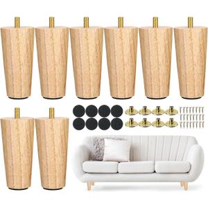 Maitys 4 Inch Round Solid Furniture Legs Furniture Wooden Replacement Chair Feet Dresser Sofa Couch Legs Table Cabinet Footstool DIY Projects for Home(Wood,7 Pcs)
