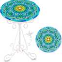 Outdoor Side Table, Small Metal Accent Table, Round End Table Indoor Patio Porch Decor Plant Table for Yard Garden Living Room Balcony Bedroom (Lotus Flower)
