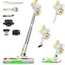 Cordless Vacuum Cleaner for Home, Powerful Stick Vacuum with Rechargeable Battery, Green Light Anti-Tangle Brush, 6-in-1 Lightweight Handheld Vacuum for Pet Hair, Hard Floor, Carpet, Yellow