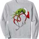 Nurse Christmas Stethoscope Hand Santa Sleeve Humor Sweatshirt, Medium Gray