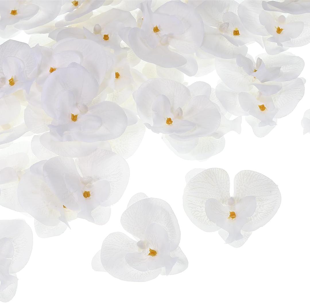 PATIKIL 2.8" Artificial Orchid Flower Heads, 80 Pack Silk Phalaenopsis Fake Butterfly Orchid Heads for Wedding Floral Bouquet Decor DIY Craft Making, Pure White