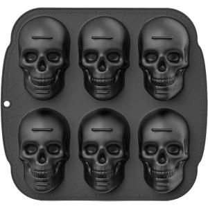 Skull Cake Pan Silicone Mold, 6 Cavities Pirate Skull 3D Silicone Mold Baking Pan,Black Easy to Use