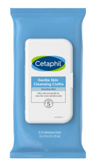 Cetaphil Face and Body Wipes, Gentle Skin Cleansing Cloths, 25 Count (Pack of 1), for Dry, Sensitive Skin, Flip Top Closure, Great for the Gym, Travel, in the Car, Hypoallergenic, Fragrance Free