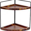 Demigo Bathroom Corner Counter Organizer 13.2x9.9 inch, 2 Tier Acacia Wood Organizer Countertop, Corner Storage Shelf Standing Rack, Cosmetic Vanity Tray Kitchen Spice Rack, Bathroom Storage Décor