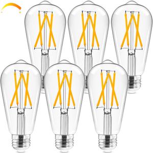 Hizashi LED Edison Bulbs Dimmable, E26 LED Bulb 60 watt, 2700K Soft Warm White, ST19 Vintage Light Bulbs, 95+CRI, UL Listed, 700LM 6W, Clear Glass, Pack of 6