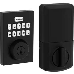 Kwikset Powerbolt 250 10-Button Keypad Matte Black Contemporary Electronic Deadbolt Door Lock, Featuring Convenient keyless Entry, Customizable User Codes and auto Locking