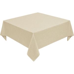 Decorelia Faux Linen Square Tablecloth for Dining Room, Waterproof Texture Decorative Farmhouse Rustic Table Cloth for Indoor Outdoor Party, Holiday, Banquet Picnics, Patio, 52 x 52 Inch (Square), Beige