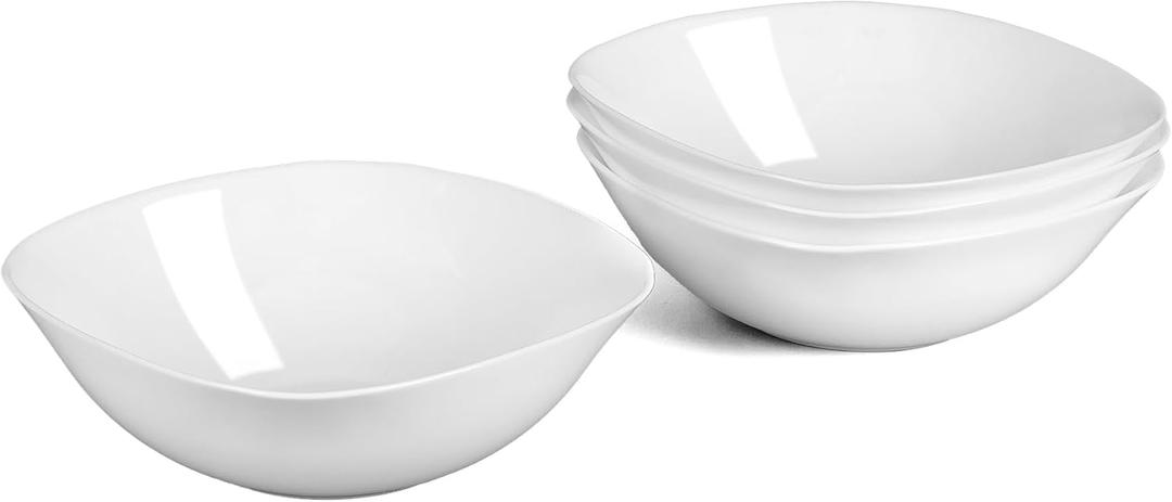 25OZ White Opal Glass Cereal and Soup Bowl Set of 4, Dishwasher & Microwave Safe 7.5 inch Square Bowls for Salad and Rice