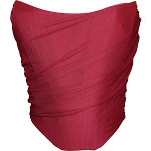 MOALLUOM Mesh Corset Crop Top Bustier Underbust Boned Backless Sleeveless Strapless Off Shoulder Aesthetic Bodyshaper for Women Y2K (Wine Red, 24), S