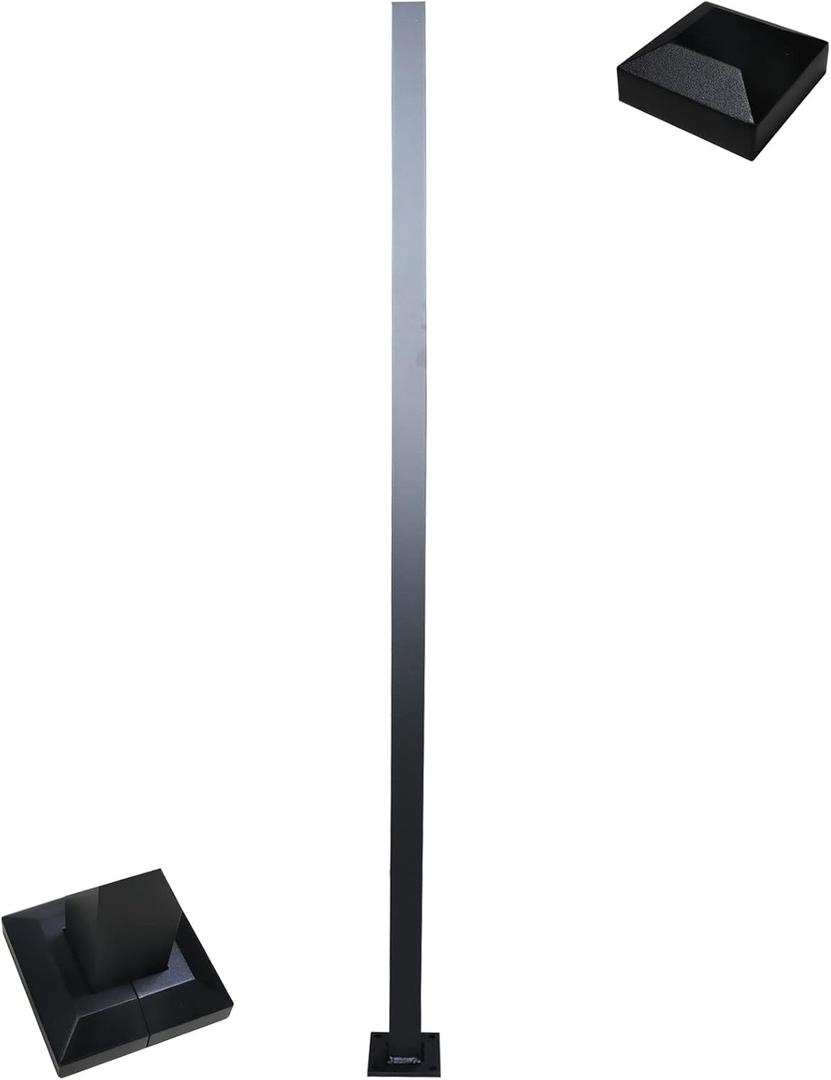Aluminum Fence Post 2x2 Inches Black with Power Coated - 5.58' High Post with Cover and Base Cover and 4 Expansion Bolts, DIY Installation, for Concrete, Universal Fit