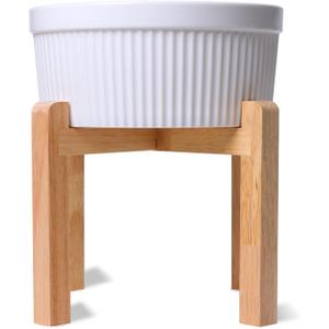 Large Dog Food Bowl, 65 oz Ceramic Bowls for Medium Breed, Pet Food Water Dish Heavy Wighted, Raised Dog Bowl with Wooden Stand, White
