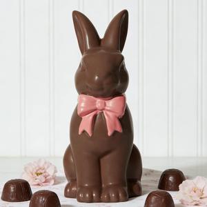 DN DECONATION Easter Decoration Bunny Decor - Spring Easter Brown Rabbit Sculpture, Ceramic Statues with Pink Bow for Farmhouse Home Decor Tabletop Shelf Mantel Dining Table Centerpiece (Set of 1)