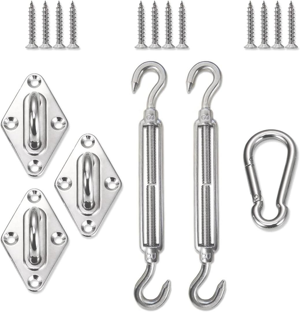COARBOR Triangle Shade Sail Hardware Kit Stainless Steel Accessary Includes Turnbuckles Pad Eyes Snap Hooks Screws Sunsail Installation Tighten Sail to Install A Canopy-8 inches