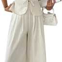 SOLY HUX Women's 2 Piece Summer Outfit Button Down Peplum Cami Top and Wide Leg Pants Set (Beige, L)