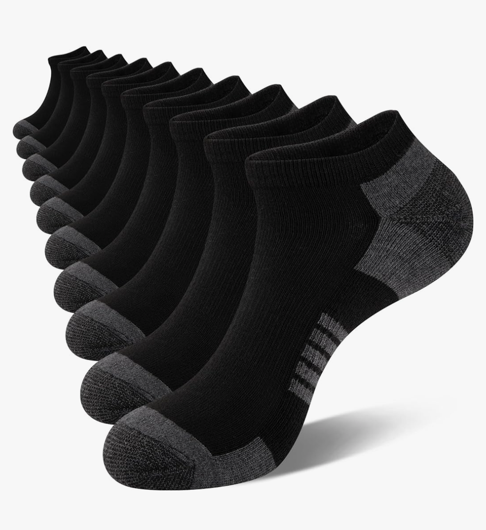 COOVAN 10 Pairs Mens Ankle Socks Men 10 Pack Low Cut Comfort Cushion Casual Socks, S/M