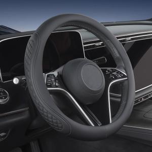 Leather Steering Wheel Cover Compatible with Chevy Chevrolet Silverado 1500 2500 HD 3500HD Malibu Colorado Equinox Impala Cruze Traverse Spark Tahoe Trax Express Blazer Accessories, Black 2025