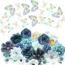 Canlierr 32 Pcs DIY Graduation Cap Decorations Accessory Kit Include Faux Flower Heads 3D Butterfly Grad Cap Decorations(Blue Tone)