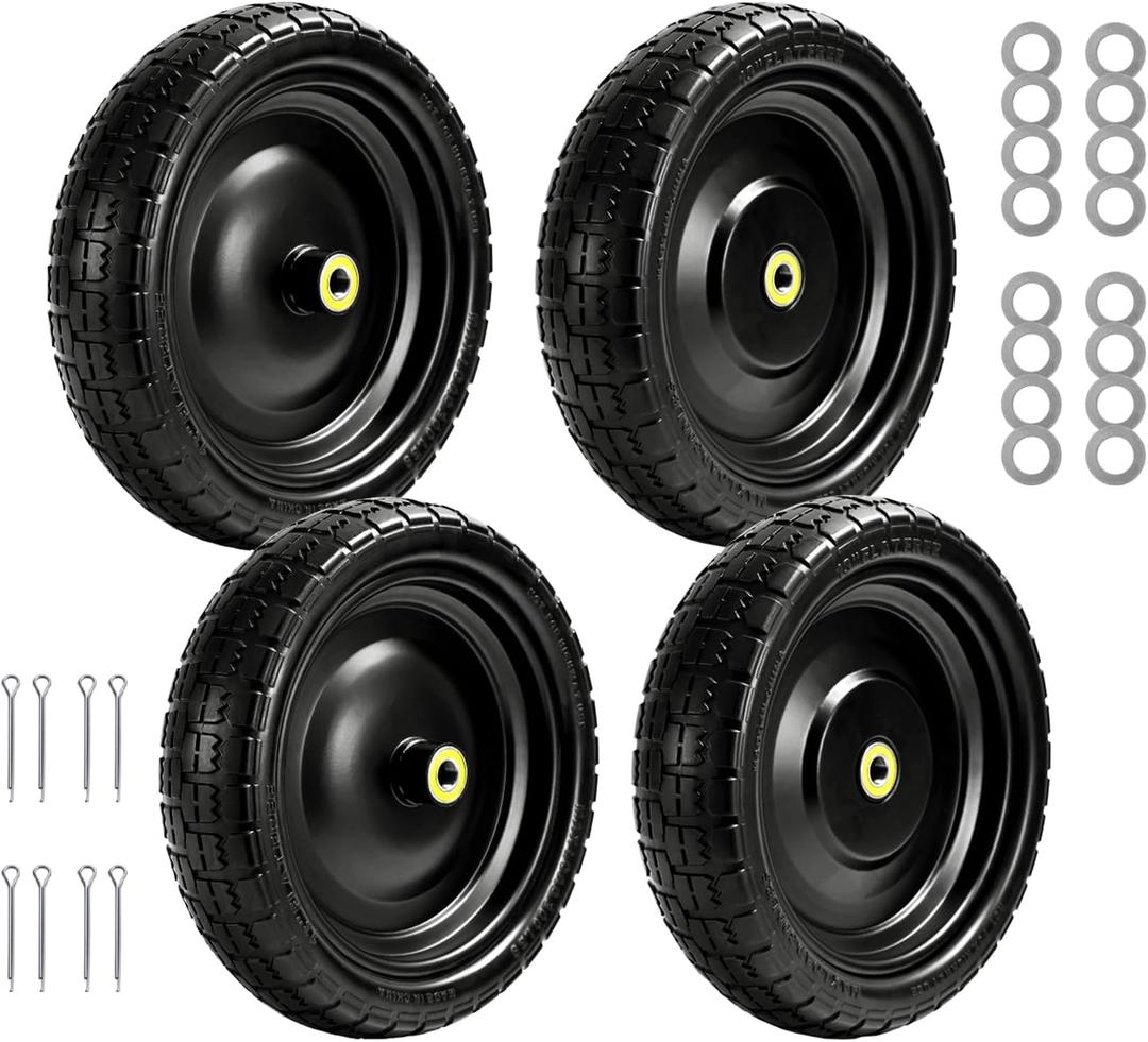 13" Flat-Free Tires and Wheels Replacement Gorilla Cart, 4.00-6 Flat-free Solid Tires for Garden Carts, Wheelbarrows & Yard Trailers - with 5/8" Bearings, 2.1" Hub Offset(4-Pack)