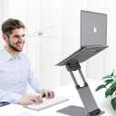Nulaxy Height Adjustable Laptop Stand for Desk, Dual Foldable Aluminum Computer Riser, Pull Out Design Ergonomic Sit to Notebook Holder Convertor, Compatible with All 10-17" Laptops, Tablets, Gray