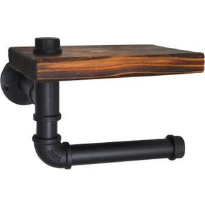 DSDS Toilet Paper Holder with Shelf Rustic Wooden Shelf and Black Iron Pipe Hardware Paper Towel Holder Wall Mount for Bathroom Washroom