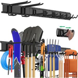 "48 Garage Tool Organizer Wall Mount - Heavy Duty 520lbs Metal Storage Rack, Easy Install Adjustable Hooks for Garden Tools Brooms