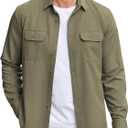 COOFANDY Mens Casual Button Down Shirts Long Sleeve Wrinkle-Free Shirt Lightweight Shirt Jacket (Medium, Army Green)
