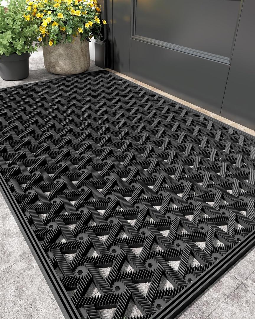 Color&Geometry Door Mat Outside Entrance with Drainage, Rubber Heavy Duty Dirt Trapper Waterproof Outdoor Welcome Mat, Outdoor Mats All Weather for Front Back Door Patio Entryway Entry, 19"X30" Black (1'7" x 2'6" (Rectangular))