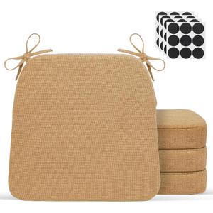 Chair Cushions for Dining Chairs - 17" x 16" x 2" D-Shaped Indoor Seat Cushions - Non Slip Chair Pads with Removable Ties and Washable Cover Set of 4 - Chair Leg Pads Included - Khaki