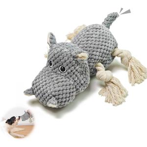Walmart Pet Plush Toy Chewing Squeaky Toys Plush Hippo Shape Cotton Rope Knot for Puppy