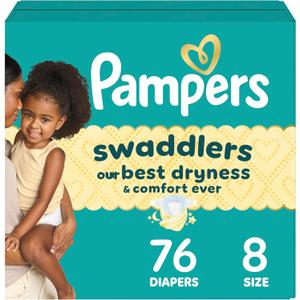 Pampers Swaddlers Diapers, Size 8 (30+ lbs), 76 Count, Absorbent, Keeps Baby Dry and Comfortable, Skin Safe Disposable Baby Diaper