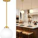 2 Pack 7.2-Inch Globe Pendant Lights, Mid Century Gold Pendant Light Fixtures, Globe Pendant Lights Kitchen Island with Milk Glass Shade Adjustable Hanging Fixture for Dining Room (Bulbs not Included)