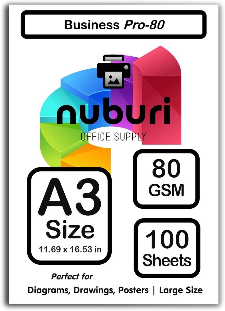 Premium A3 Size Printer Paper - Smooth Bright White Printing Surface - Professional Quality - 11.69 x 16.53 in - 297 x 420 mm (100 Sheets)