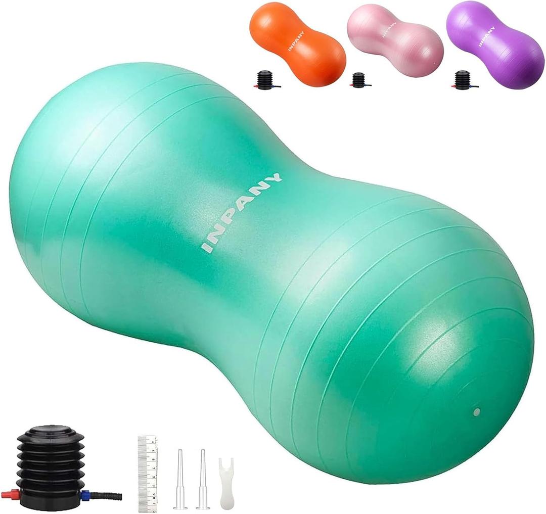 INPANY Peanut Ball - Anti Burst Exercise Ball for Labor Birthing, Physical Therapy for Kids, Core Strength, Flexible Seating, Home & Gym Fitness, Sensory Chair Wiggle Seat for Boys and Girls (Green)