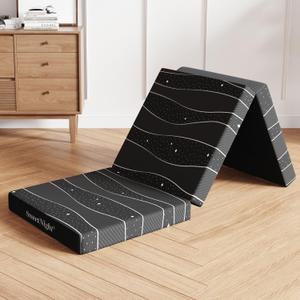 Sweetnight Tri-fold Mattress Topper- 4 Inch Dual-Layer Foam Folding Mattress | Removable & Washable 500G Superfine Fiber Cover | Suitable for Camping, RV & Home Use Single