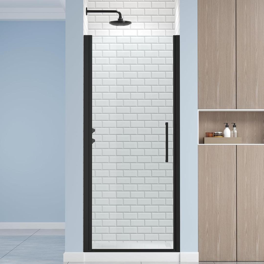 Frameless Pivot Shower Door 34.8-36" W X 72" H, 1/4" (6mm) Clear SGCC Tempered Glass, Hinged Pivot Swing Shower Door, Reversible Installation, Easy to Clean, Matte Black