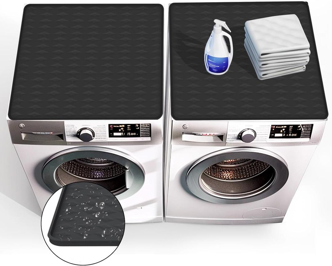 2PCS 25.2"x 23.2" Washer and Dryer Covers for The Top, Silicone Dryer Top Protector Mat Non-slip Washing Machine Covers for Laundry Machine(Black)