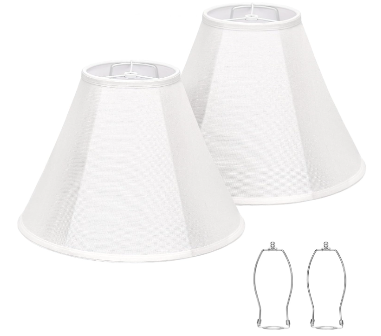 White Lamp Shades Set of 2, Bell Lamp Shades 6"Top x 13"Bottom x 10"High, Medium Shade Replacement Fabric Natural Linen Hand Crafted(Spider Fitter), Harp Holders Included, Easy Assembly Required