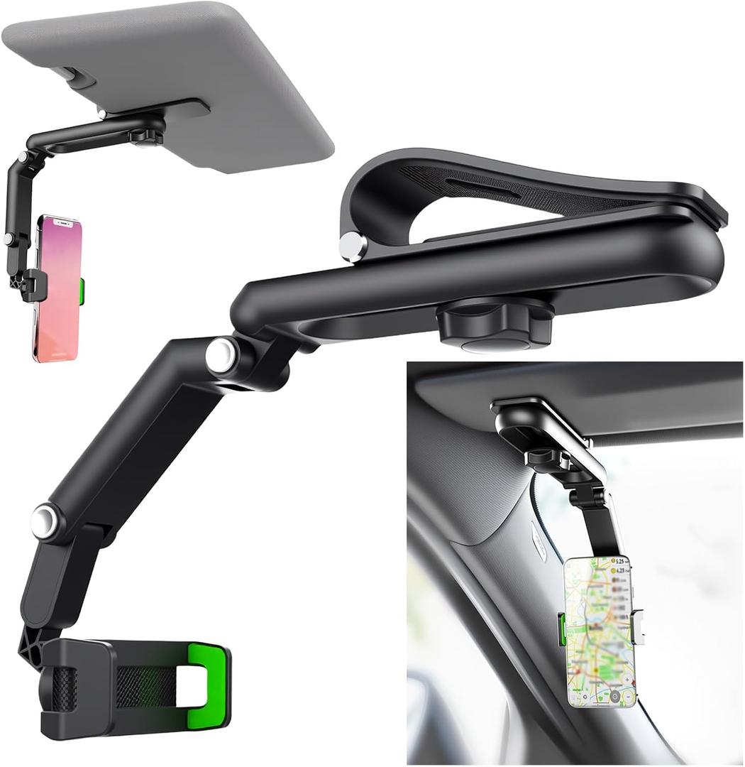 Sun Visor Phone Holder for Car with 360 Swivel Design,Foldable Sunvisor Phone Holder for Car with 180 Adjustable Arm,Universal Cars Phones Holders for Easy Viewing Navigation