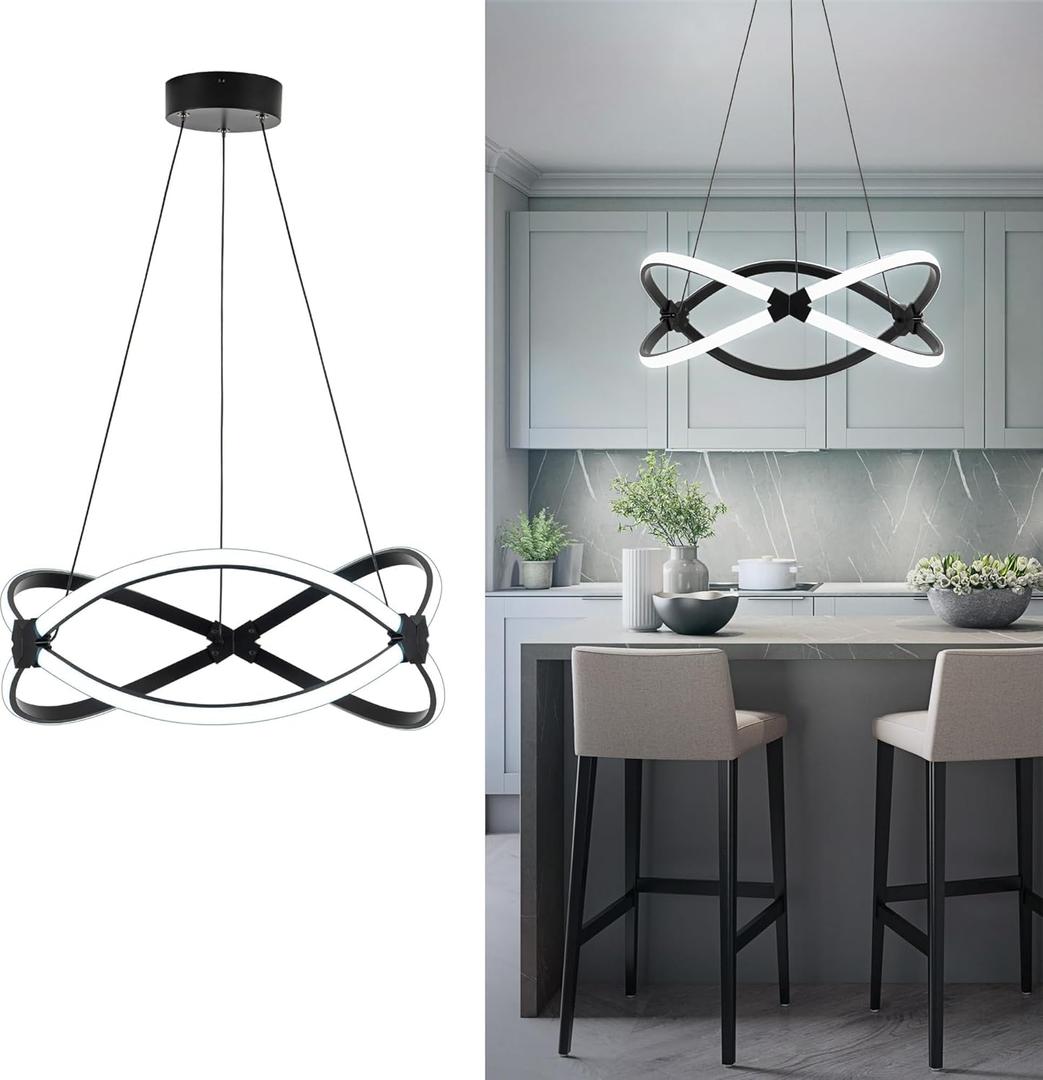 Mayful Modern LED Chandelier, Black Pendant Light, Adjustable Height Chandeliers with Circular Ring Shape, Modern Chandeliers for Dining Room Kitchen Island Living Room Bedroom, 6000K Daylight