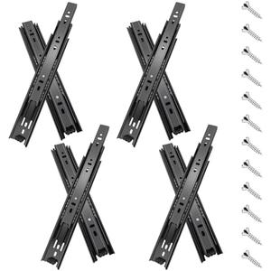18 inch Drawer Slides 4 Pairs (8pcs) Full Extension Ball Bearing Drawer Rails Side Mount 3 fold Metal Dresser Runners for File Cabinet Trash Can Kitchen Wardrobe Glides 18" Black 100 LB Capacity