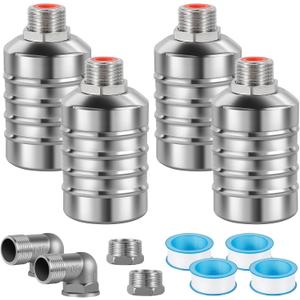 4pcs 304 Stainless Steel Automatic Water Float Valve 1/2" and 3/4" Connection Types Precise Control Water Level Controller Water Level Control Float Valve for Sink for Water Tank Livestock Troughs