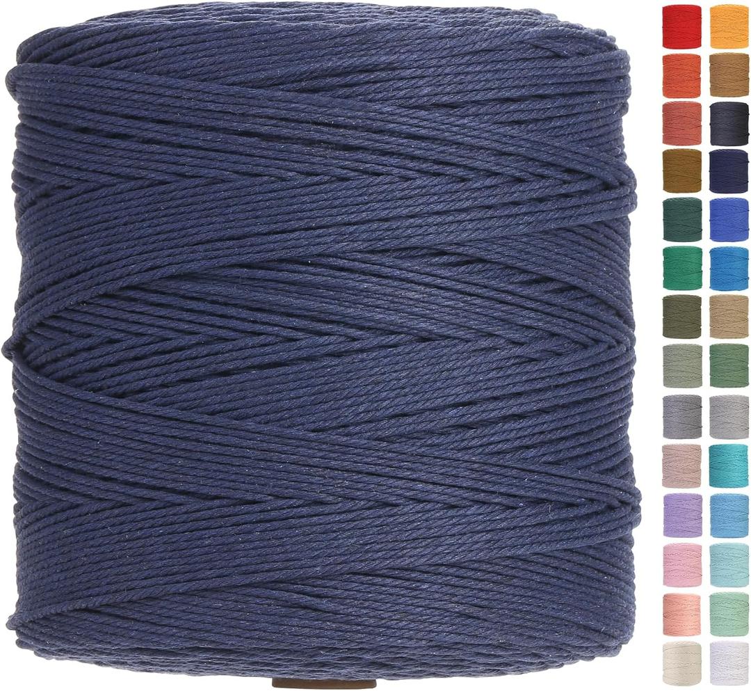 Macrame Cord 3mm x 875 Yards Natural Colored Macrame Supplies, Soft Craft Cotton Rope for Plant Hanger Wall Hanger Dreamcatcher (Denim)