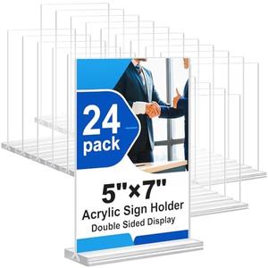 dulvus Acrylic Sign Holder 5x7 Inches 24 Pack, Double Sided Clear Display Stand Table Top Sign Paper Holder, Vertical Menu Flyer Holder, Plastic Sign Frame for Stores, Restaurants, Hotels, Office