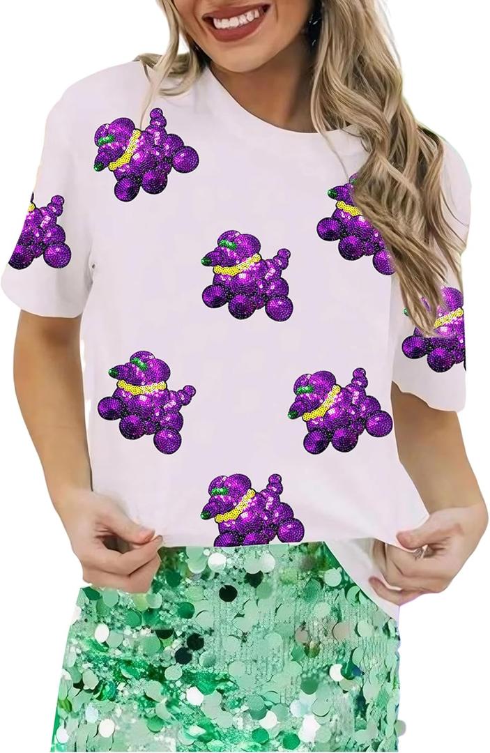 SELINK Womens Summer Short Sleeve Tops Halloween Sequin Pumpkin Printed T Shirts Casual Basic Graphic Tees (White, L)