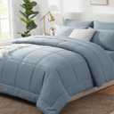 CozyLux King Size Comforter Set Dusty Blue, 7 Pieces Bed in a Bag, Grayish Blue Comforter King Size, All Season Bedding Sets with Stitch Quilted Comforter, Flat Sheet, Fitted Sheet, Pillowcases