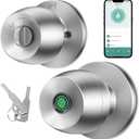 Fingerprint door knob, smart door knob, intelligent biometric fingerprint door lock, keyless entry, controllable via app, suitable for bedrooms, storage rooms, apartments, offices, hotels (silver)